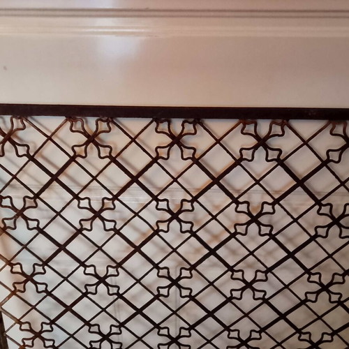Antique wrought iron grille 1880-1930 used, wooden double door