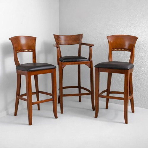 Biedermeier Style Bar Stools like new, set of 3 articulated vintage chairs