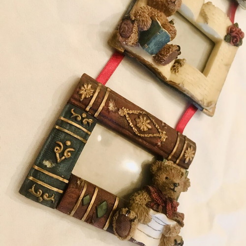 Teddy Bears triple hanging photo frame, vintage