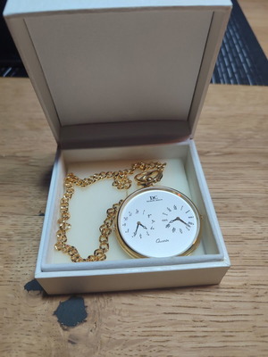 Λεπτό χρυσαφί επιχρυσωμένο ρολόι τσέπης quartz διπλής ώρας σαν καινούργιο