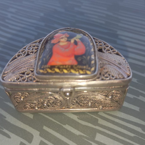 Retro decorative box used, Palekh miniature style