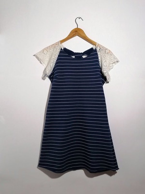 Brigitte Boutique dress used, blue with white stripes, size M