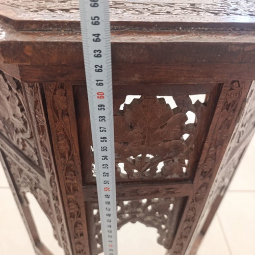 Antique Anglo-Indian Corner Table with Hand-Carved Inlay Decoration