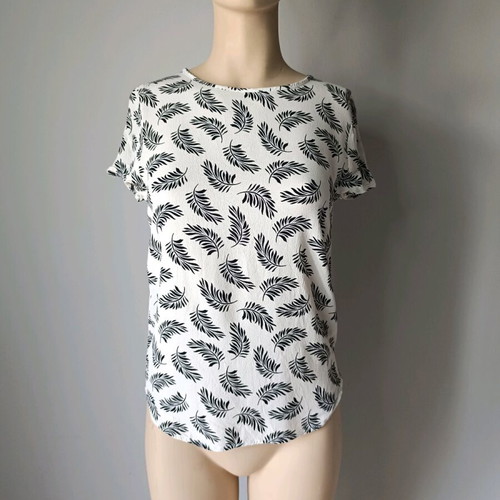H&M Women's Short-Sleeve Blouse White with Black Floral Pattern Size XS