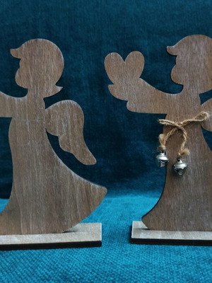 Wooden Christmas angel decorations new, set of 2 pieces