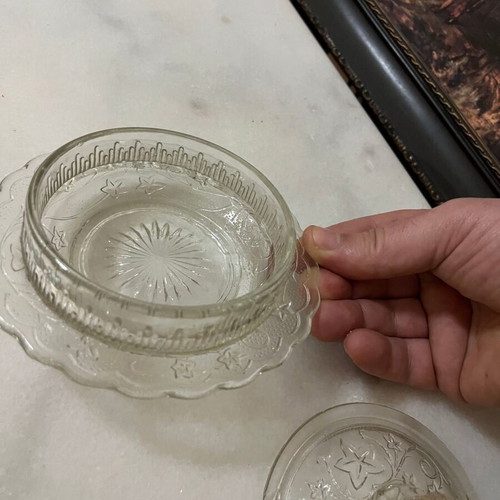 Crystal bowl with lid used, carved design
