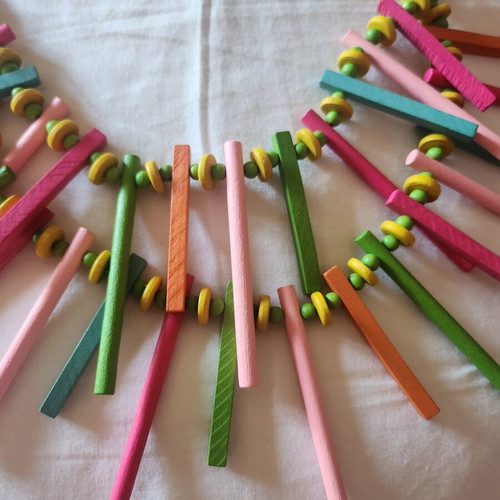 Colorful wooden statement necklace like new, boho style