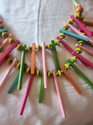 Colorful wooden statement necklace like new, boho style