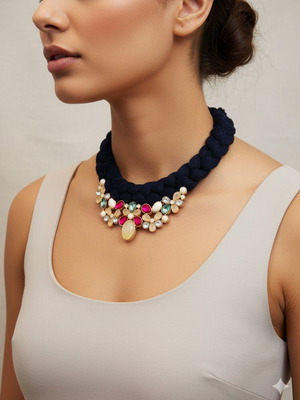 Necklace like new with braided blue navy thread