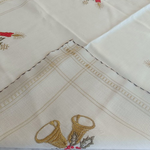 Christmas embroidered tablecloth used, 73×69 cm, vintage fabric