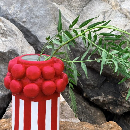Handmade vase with 3D elements, red