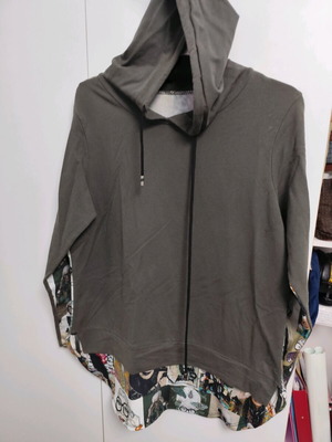 Thin gray hoodie with images on back and sleeves used