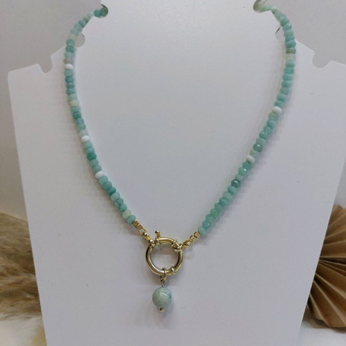 Necklace with amazonite semi-precious stones and gold-plated 925 silver new