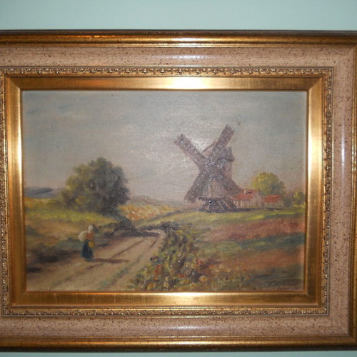 Oil painting ''Towards the Windmill'' on wood like new