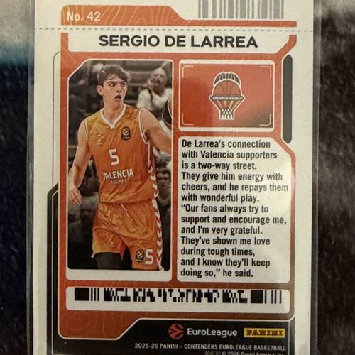 Sergio De Larrea 2025-26 Contenders EuroLeague Play-In Ticket new, limited to 299