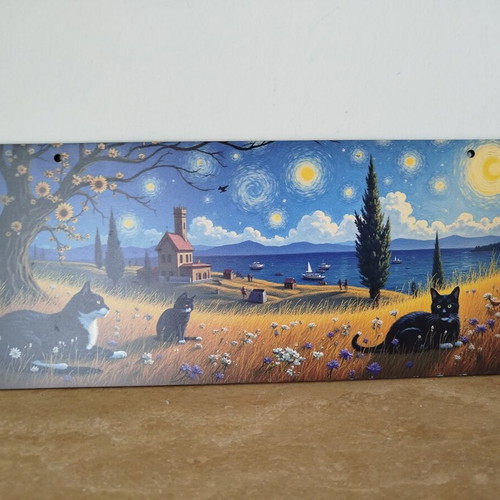 Wall Decor inspired by Van Gogh on plywood, new, 40x15 cm