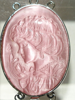 Necklace with stainless clasp and lavender opal female portrait like new