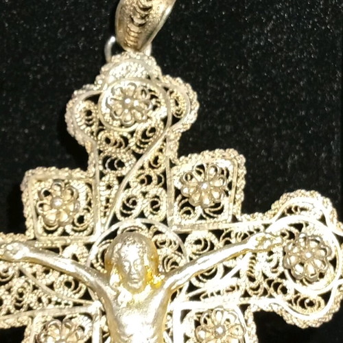 Filigree Epirus Cross 925 Silver Christ Gilded like new