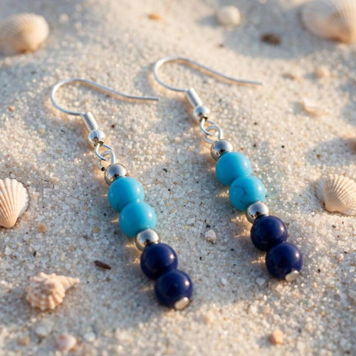 Handmade blue summer necklace and earrings set new