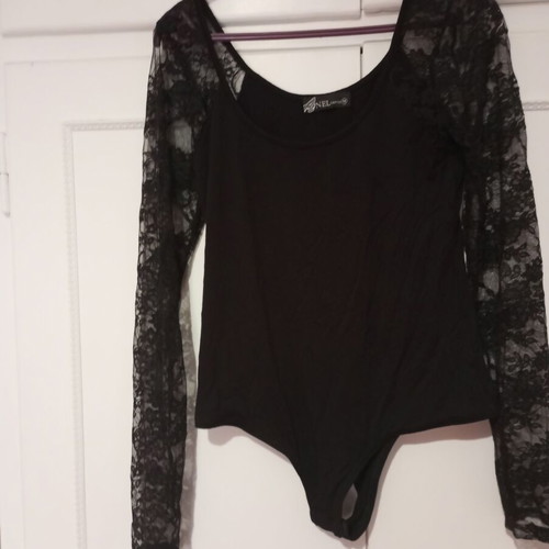 Women's black bodysuit with lace sleeves, like new, size M