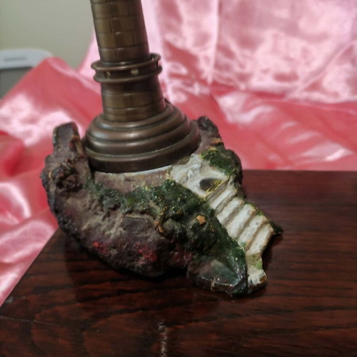 Vintage handmade brass lighthouse table lamp with photo frame
