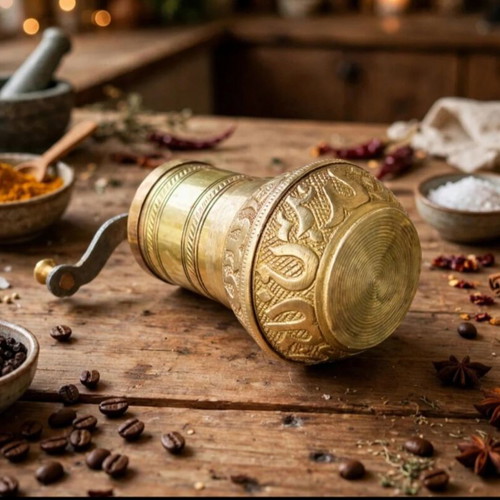 Vintage brass spice and coffee grinder set 2 pieces 1960s Ottoman style
