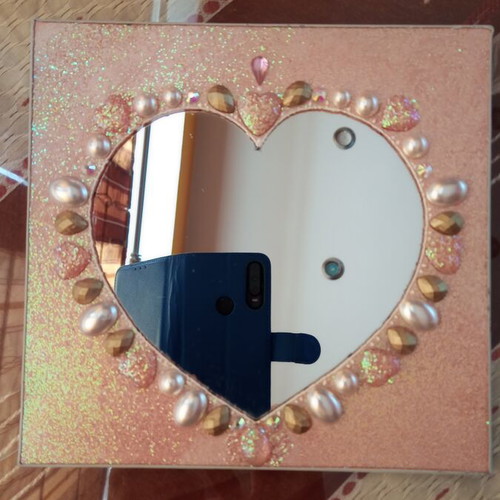 Handmade mirror with glitter and beads