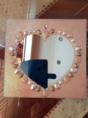 Handmade mirror with glitter and beads