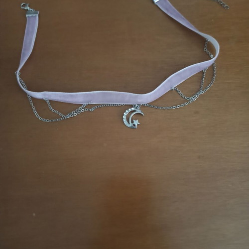 Velvet choker with moon like new, lilac