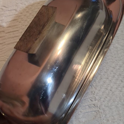 Inox butter dish with wooden handle like new