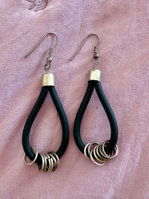 Industrial punk rock earrings used, rubber and metal