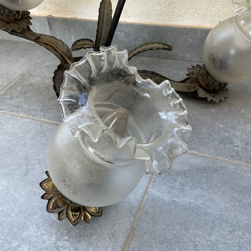 Vintage 50s ceiling light used with metal frame and glass parts