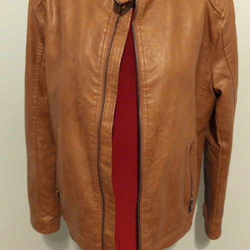 Biker jacket women's new brown faux leather oversize