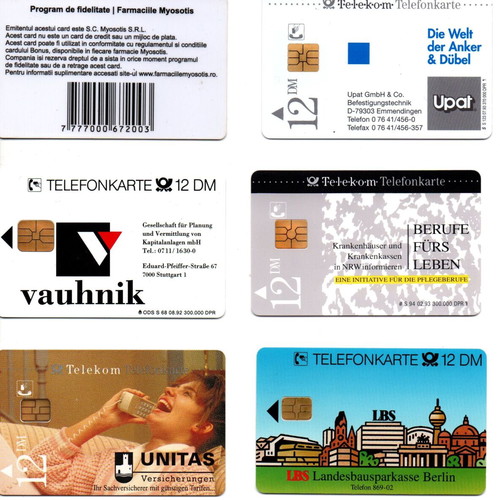 German phone cards like new, collectible set of 6 from 1995-2005