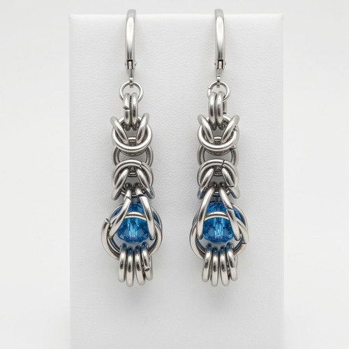 Gothic earrings with blue stone, new, stainless steel, hypoallergenic