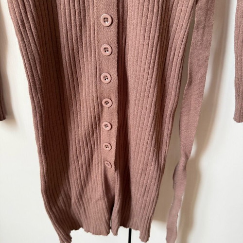 Shein ribbed dress brown like new with belt and buttons