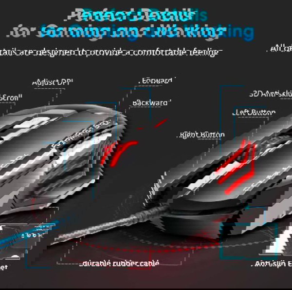 ΠΟΝΤΙΚΙ GAMING με ρυθμιστή DPI Ενσύρματο με Φωτισμό RGB για ατελείωτο παιχνίδι και Double click