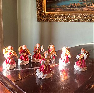 7 Vintage Χριστουγεννιάτικα Κόκκινα Αγγελάκια Κηροπήγια