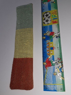 Handmade embroidered bookmark in red, yellow and light blue