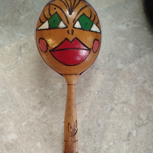 Handmade wooden maracas used, 24 cm