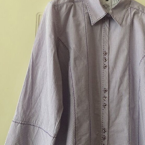 Women's checked shirt purple white 3/4 sleeve like new Clarina Collection