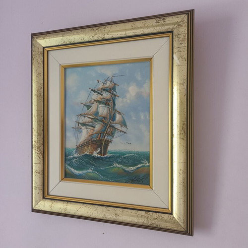 Seascape oil painting on canvas used, 43x40 cm framed