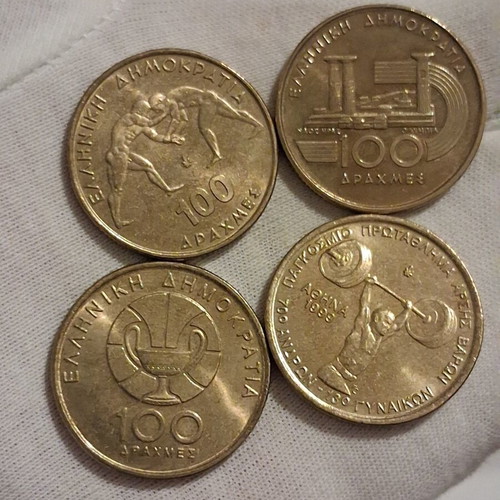 100 Drachma Greek coins, 1997-1999, set of 4