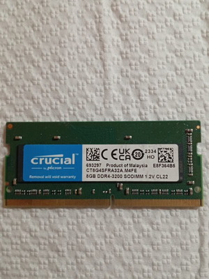 Crucial DDR4 1x8GB RAM μεταχειρισμένο, ταχύτητα 3200 για laptop