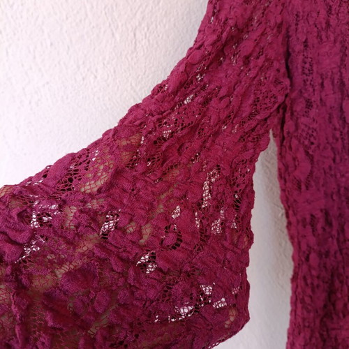 Canda plus size lace blouse burgundy with beaded U-neck new