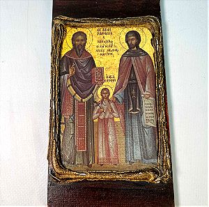 Εκκλησιαστική ξύλινη εικόνα Άγιος Ραφαήλ, Άγιος Νικόλαος και Αγία Ειρήνη 20x10