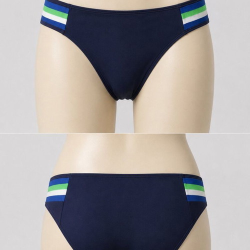 SugarFree women's bikini bottom, black with multicolor stripes