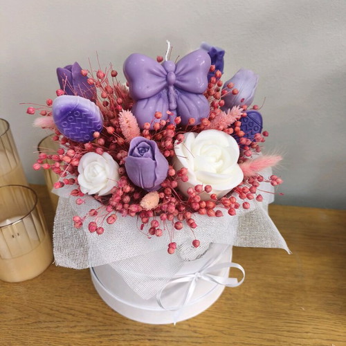 Spring Aromatic Candle Bouquet new, handmade with dried flowers