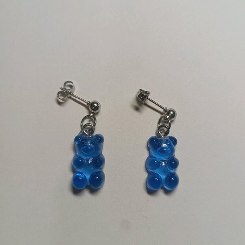 Earrings with acrylic bear new, blue transparent