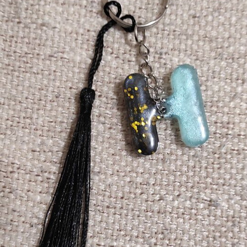Handmade keychain with resin letter H and tassel, new
